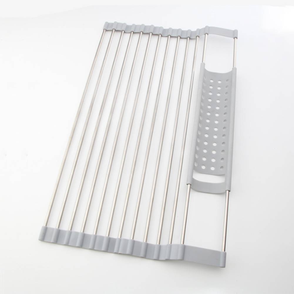 Adjustable Folding Dish Drainer Sink Rack Silicon Plate Drying Roll Up Board Draining Kitchen Storage Holder